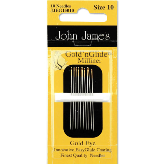 John James Gold'n Glide Milliners Needles 10ct - 3 Sizes